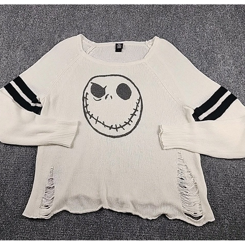 Nightmare Before Christmas Jack Skellington‎ Sweater Distressed 2XL Grunge White